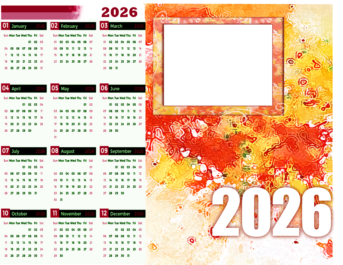 2024 Calendar Card with Autumn Gold Frame