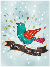 Colorful Bird Happy Birthday Card
