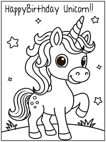 Happy Birthday Unicorn Coloring Card