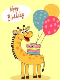 Happy Birthday Giraffe with Balloons