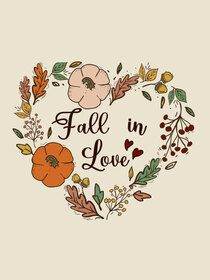 Fall in Love Autumn Botanical Heart