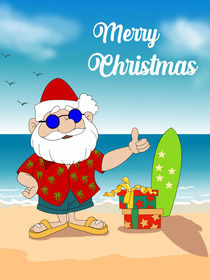 Beach Santa Merry Christmas Card