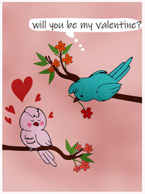 Bird and Cat Valentine's Day Card