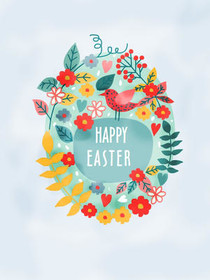 Happy Easter Floral Wreath Card
