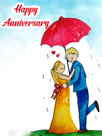 Happy Anniversary Couple Under Umbrella