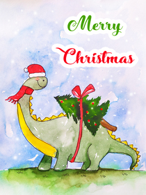 Dinosaur Santa Christmas Card