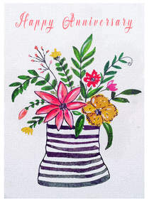Happy Anniversary Floral Striped Vase