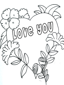 Love You Floral Heart Coloring Card