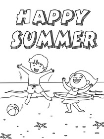 Happy Summer Kids Playing Coloring Card