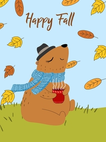 Happy Fall Cute Bear Greeting Card