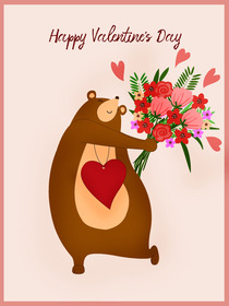 Happy Valentine's Day Bear with Flowers