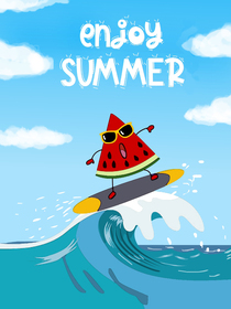 Enjoy Summer Watermelon Surfing Card
