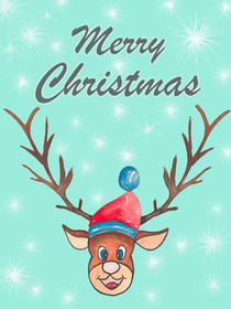 Reindeer Santa Hat Christmas Card
