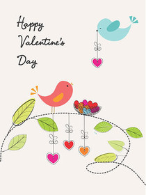 Happy Valentine's Day Birds & Hearts