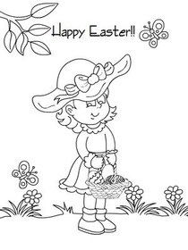 Happy Easter Girl Coloring Card