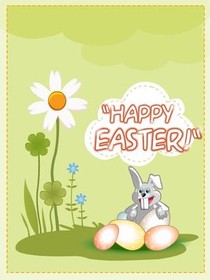 Happy Easter Bunny & Flowers