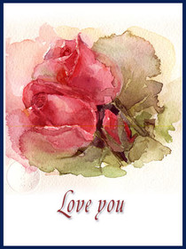 Love You Rose Watercolor Card