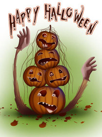 Stacked Jack-O'-Lanterns Halloween Card