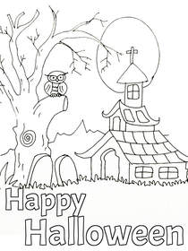 Happy Halloween Haunted House Coloring Card