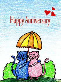 Happy Anniversary Couple Under Umbrella