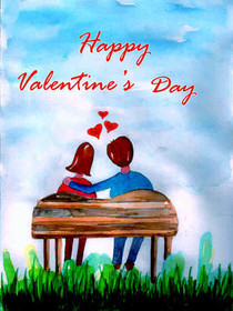 Happy Valentine's Day Couple on Bench