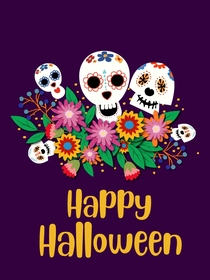 Happy Halloween Skulls & Flowers