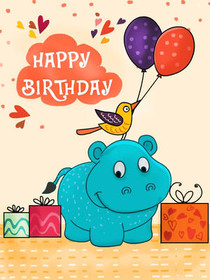 Happy Birthday Hippo with Balloons