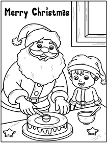 Santa and Elf Baking Christmas Coloring Card
