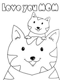 Love You Mom Cat Family Coloring Card