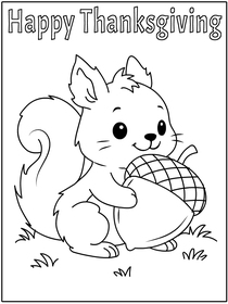Happy Thanksgiving Squirrel Coloring Card