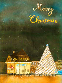 Merry Christmas Winter Village Scene