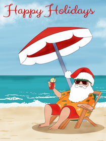 Beach Santa Holiday Greeting Card