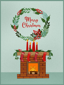 Merry Christmas Fireplace Card