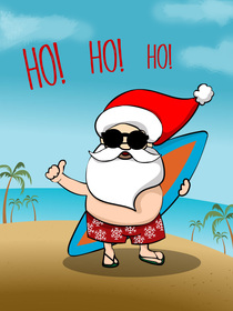 Surfing Santa Beach Holiday Card