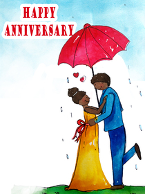 Happy Anniversary Couple with Red Umbrella