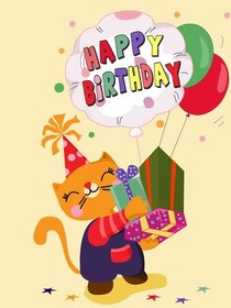 Happy Birthday Cat Balloon Card