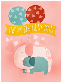 Happy Birthday Mom Elephant Card