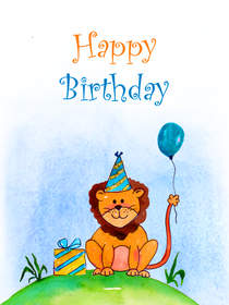 Happy Birthday Lion with Balloon