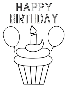 Happy Birthday Cupcake Coloring Card