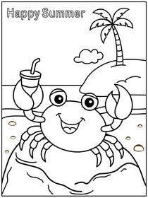Happy Summer Crab Beach Coloring Card