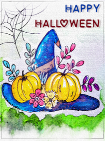 Happy Halloween Pumpkins & Witch Hat