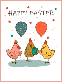 Happy Easter Chickens with Balloons