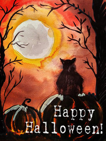 Happy Halloween Black Cat Moon
