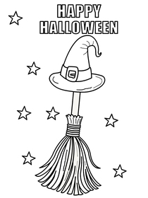 Happy Halloween Witch Hat and Broomstick