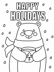 Happy Holidays Bear Coloring Card