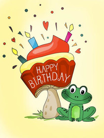 Mushroom Frog Happy Birthday Card