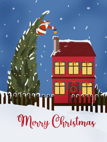 Merry Christmas Red House Card