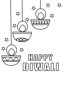 Happy Diwali Hanging Lamps Coloring Card