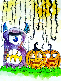 Halloween Monster and Pumpkins