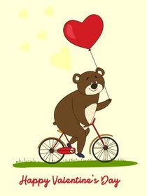 Bear on Bike with Heart Balloon